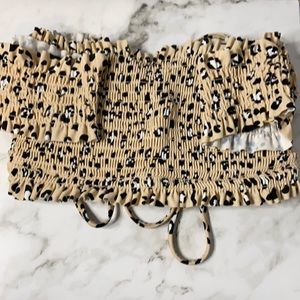 Cheetah print off the shoulder swim top